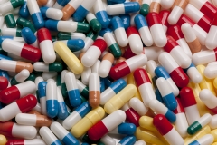 Assortment of colored capsules.